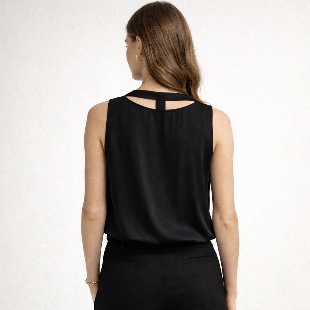 NWT Tibi Silk Black Cutout Neck Blouse Size 0 - Picture 2 of 8